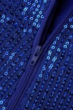 Blue Sexy Solid Sequins Backless Halter Regular Jumpsuits