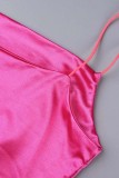 Rose Red Sexy Solid Backless Spaghetti Strap Sleeveless Dress Dresses