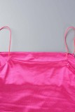 Rose Red Sexy Solid Backless Spaghetti Strap Sleeveless Dress Dresses