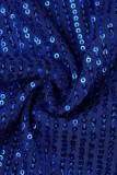 Blue Sexy Solid Sequins Backless Halter Regular Jumpsuits