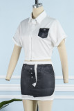 Red Casual Print Patchwork Shirt Collar Short Sleeve Two Pieces