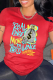 Red Street Vintage Print Patchwork Letter O Neck T-Shirts