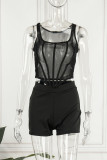 Red Sexy Solid See-through Backless U Neck Sleeveless Two Pieces