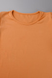 Red Casual Solid Basic O Neck Short Sleeve Dress
