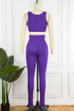 Purple Sexy Casual Solid Bandage U Neck Sleeveless Two Pieces