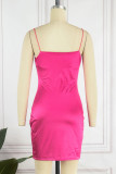 Rose Red Sexy Solid Backless Spaghetti Strap Sleeveless Dress Dresses