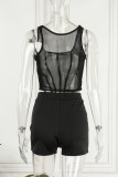 Red Sexy Solid See-through Backless U Neck Sleeveless Two Pieces