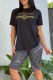 Black Casual Print Letter O Neck Short Sleeve Two Pieces