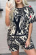 Khaki Casual Print Letter O Neck Short Sleeve Two Pieces