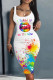 White Casual Print Basic U Neck Vest Dress Dresses