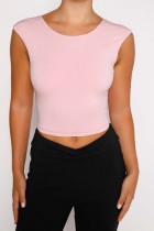 Pink Sexy Casual Solid Bandage Backless O Neck Tops