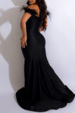 Purple Sexy Formal Solid Patchwork Feathers Slit V Neck Evening Dress Dresses