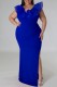 Blue Sexy Solid Patchwork Slit V Neck Long Dress Plus Size Dresses