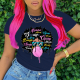 Navy Blue Casual Vintage Print Patchwork O Neck T-Shirts