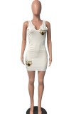 White Sexy Casual Print Basic O Neck Vest Dress Dresses