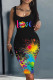 Black Yellow Sexy Casual Print Basic U Neck Vest Dress Dresses
