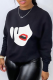 Black Street Vintage Print Patchwork O Neck Tops