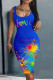 Blue Yellow Casual Print Basic U Neck Vest Dress Dresses