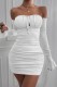 White Sexy Solid Backless Fold Off the Shoulder Long Sleeve Dresses