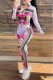 White Casual Print Patchwork Letter Zipper Collar Long Sleeve Two Pieces
