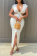 White Sexy Solid Slit V Neck Short Sleeve Dress Dresses