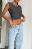 Dark Gray Sexy Casual Solid Bandage Backless O Neck Tops
