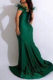 Purple Sexy Formal Solid Patchwork Feathers Slit V Neck Evening Dress Dresses