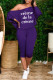Purple Casual Letter Print Basic Oblique Collar Long Sleeve Two Pieces