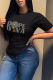 Black Street Daily Print Letter O Neck T-Shirts