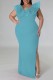 Light Blue Sexy Solid Patchwork Slit V Neck Long Dress Plus Size Dresses