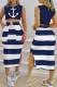 Blue Casual Print Basic O Neck Sleeveless Two Pieces