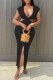 Black Sexy Solid Slit V Neck Short Sleeve Dress Dresses