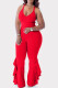 Red Sexy Casual Solid Backless V Neck Skinny Jumpsuits