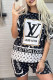 Black Casual Print Letter O Neck Short Sleeve Two Pieces
