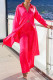 Red Casual Patchwork Buckle Slit Turndown Collar Long Sleeve Two Pieces