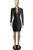 Black Fashion Sexy Solid Patchwork O Neck Long Sleeve Mini Pencil Skirt Dresses