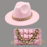 Khaki Street Celebrities Patchwork Chains Hat（Hat+Bag）