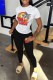 Black Casual Character Print Letter O Neck Short Sleeve Two Pieces