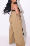 Camel Celebrities Solid Patchwork With Belt Strapless Straight Jumpsuits