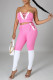 Pink Sexy Casual Solid Bandage Patchwork Backless Contrast Strapless Sleeveless Two Pieces
