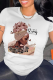 White Casual Vintage Print Patchwork O Neck T-Shirts