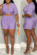 Purple Casual Solid Patchwork Buckle Turndown Collar Short Sleeve Two Pieces