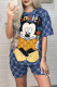 Blue Casual Character Print Letter O Neck Short Sleeve Two Pieces
