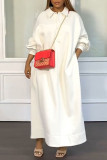 White Casual Solid Patchwork Turndown Collar T-shirt Dress Dresses