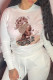 White Daily Vintage Print Patchwork O Neck Tops