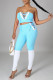 Light Blue Sexy Casual Solid Bandage Patchwork Backless Contrast Strapless Sleeveless Two Pieces