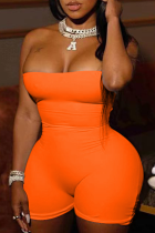 Orange Sexy Solid Hollowed Out Strapless Skinny Rompers