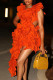 Tangerine Red Sexy Solid Patchwork Stringy Selvedge V Neck Irregular Dress Dresses