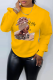 Yellow Street Vintage Print Patchwork O Neck Tops