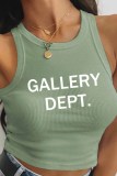 Army Green Sexy Casual Print Letter O Neck Tops